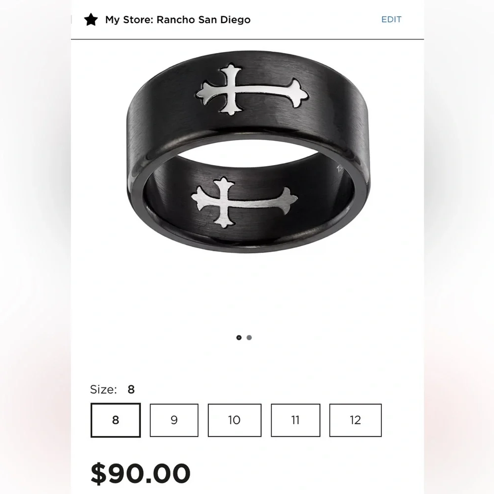 Stainless Steel Cross Ring band polished finish Black Cross Gothic Rock Biker